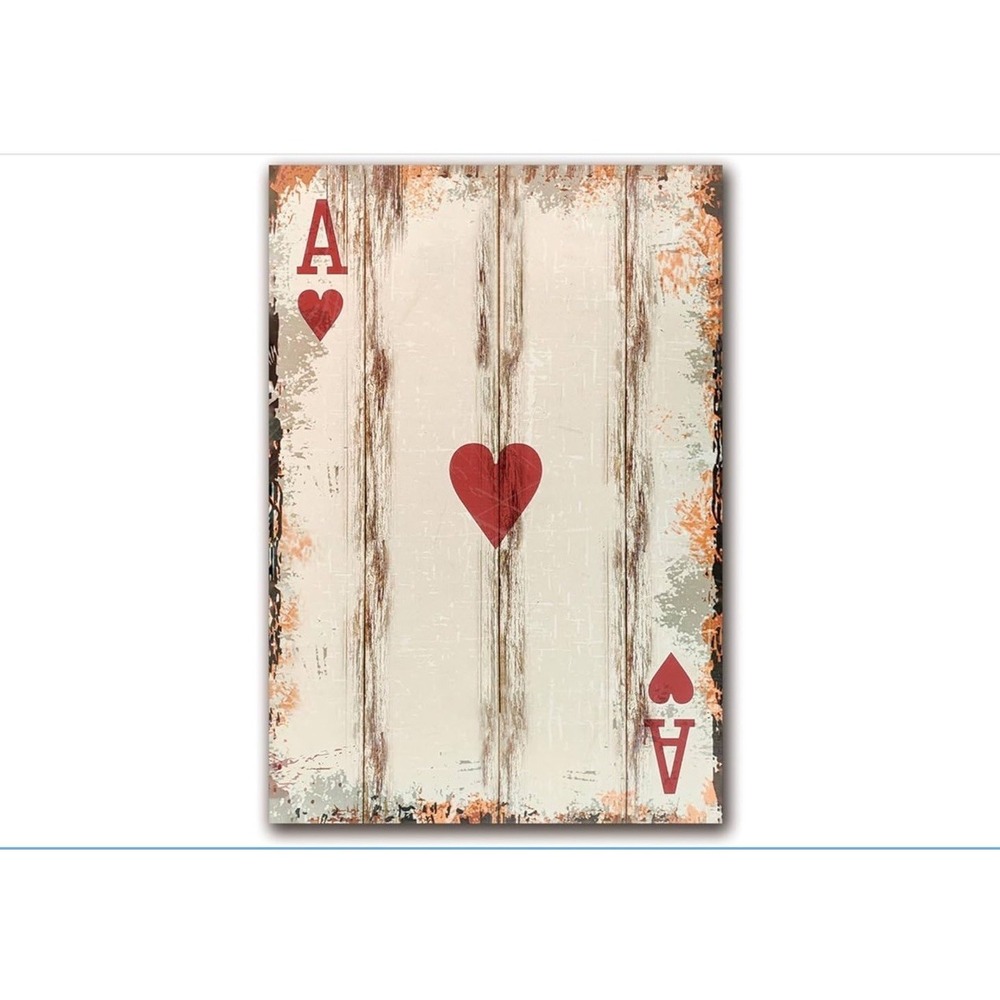 Treeperi Ace of Hearts Canvas Print Vintage Playing Card Wall Art Man Cave NIB